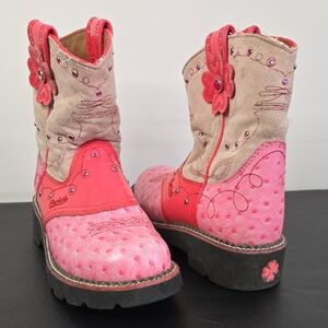 Ariat Pink and Tan Western Boots with Floral Accents